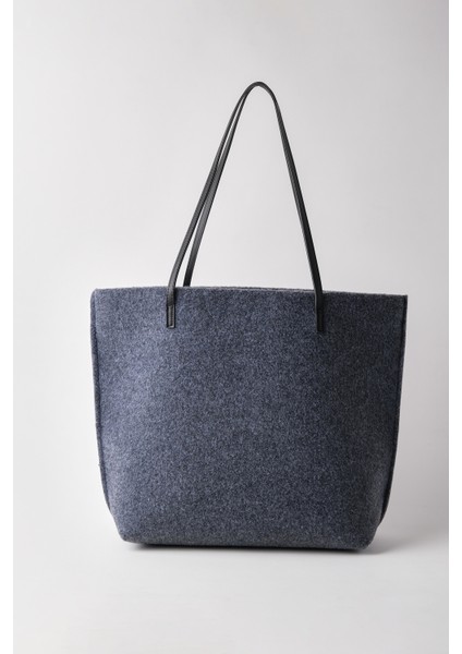 Kadın Gri Büyük Boy Keçe Kumaş Shopper Tote Omuz Çantası