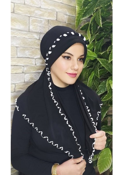 Fırfırlı Hazır Şal-Siyah