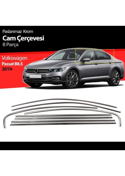 Vw passat b8.5 cam kenar çıtası çerçevesi kromu 8 parça 2019+