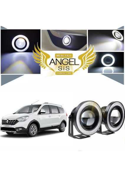 Dacia Lodgy Uyumlu, Universal Mercekli LED Angel Sis Farı, 76MM Beyaz Renk