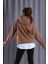 Unisex Kahverengi Oversize İçi Puflu Kapüşonlu Bol Kalıp Sweatshirt Hoodie 2