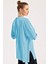 Kadın Turkuaz Bisiklet Yaka Yandan Yırtmaçlı Kolu Katlı Oversize Örme T-Shirt HZL22S-BD143251 2