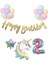 Unicorn Balonlu Kaligrafi Happy Bırthday 2 Yaş Balon Set 1