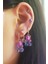 Tekli Ithal Purple Flower Gümüş Piercing Küpe 2