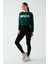 Kadın Şardonlu Crop Nakış İşlemeli Yeşil Sweatshirt 2