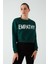 Kadın Şardonlu Crop Nakış İşlemeli Yeşil Sweatshirt 1