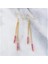 Handmade Altın Kaplama Zincirli Pembe Kristal Taş Sallantılı Çivi Kadın Küpe 1