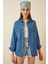 Kadın Mavi Çift Cepli Basic Jean Çıtçıtlı Kot Gömlek HZL22S-BD139971 1