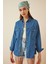 Kadın Mavi Çift Cepli Basic Jean Çıtçıtlı Kot Gömlek HZL22S-BD139971 2