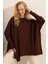 Kadın Kahverengi Oversize Yırtmaçlı Panço Triko Kazak HZL23W-BD1100761 2