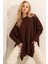 Kadın Kahverengi Oversize Yırtmaçlı Panço Triko Kazak HZL23W-BD1100761 3
