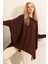 Kadın Kahverengi Oversize Yırtmaçlı Panço Triko Kazak HZL23W-BD1100761 4