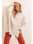 Kadın Krem Oversize Yırtmaçlı Panço Triko Kazak HZL23W-BD1100761 2