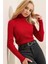 Kadın Kırmızı Boğazlı Fitilli Triko Balıkçı Yaka Kazak HZL22W-BD1445001 5