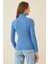 Kadın Mavi Boğazlı Fitilli Triko Balıkçı Yaka Kazak HZL22W-BD1445001 3