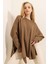 Kadın Sütlü Kahve Oversize Yırtmaçlı Panço Triko Kazak HZL23W-BD1100761 2