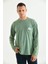 Erkek Yeşil Special Baskı Asit Yıkamalı Cep Detay Uzun Kol T-Shirt 4
