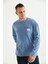 Erkek Indigo Special Baskı Asit Yıkamalı Cep Detay Uzun Kol T-Shirt 1