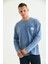 Erkek Indigo Special Baskı Asit Yıkamalı Cep Detay Uzun Kol T-Shirt 3