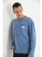 Erkek Indigo Special Baskı Asit Yıkamalı Cep Detay Uzun Kol T-Shirt 5