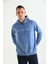 Erkek Mavi Kapüşonlu Sırt Baskı Detaylı Yıkamalı Sweatshirt 2