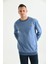 Erkek Mavi Asit Yıkama Sırt Baskı Detaylı Sweatshirtt 3