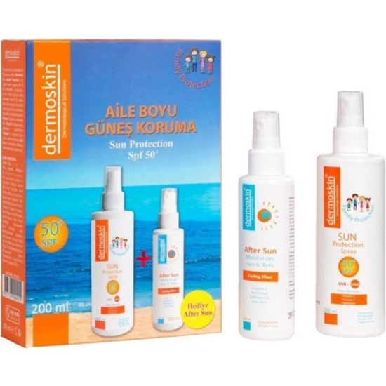 Dermoskin Aile Boyu Güneş Koruyucu Sprey SPF50 200 ml After Sun 100 ml Hediye