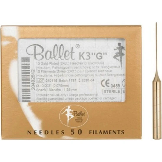 Ballet K3''G'' Gold Epilasyon Iğnesi 0,075mm 10lu Pk..