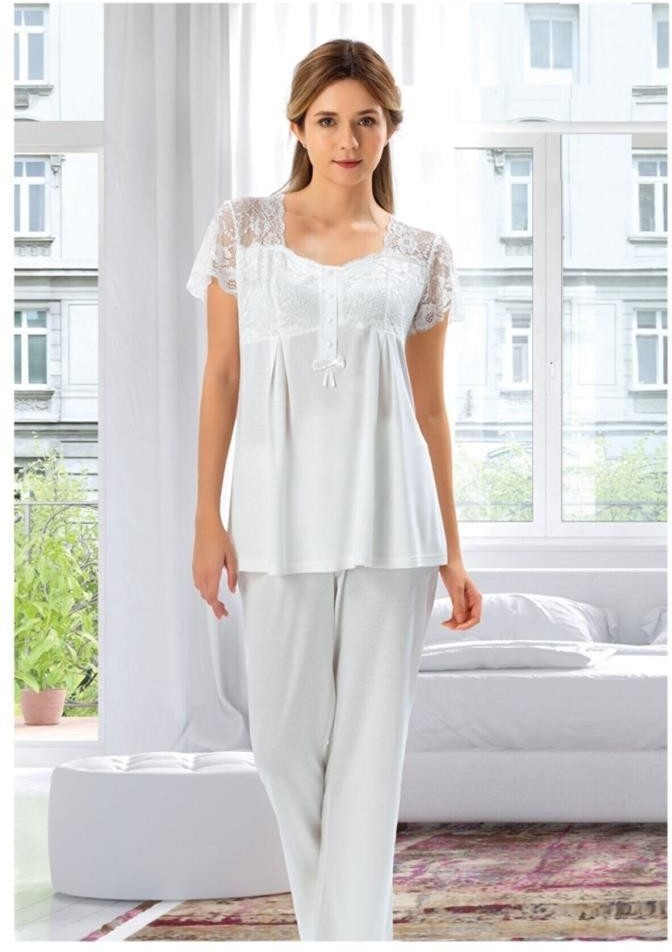 Duchesse 3008 Ecru Hamile Lohusa 3 Lü Pijama Sabahlık Takımı görsel 2