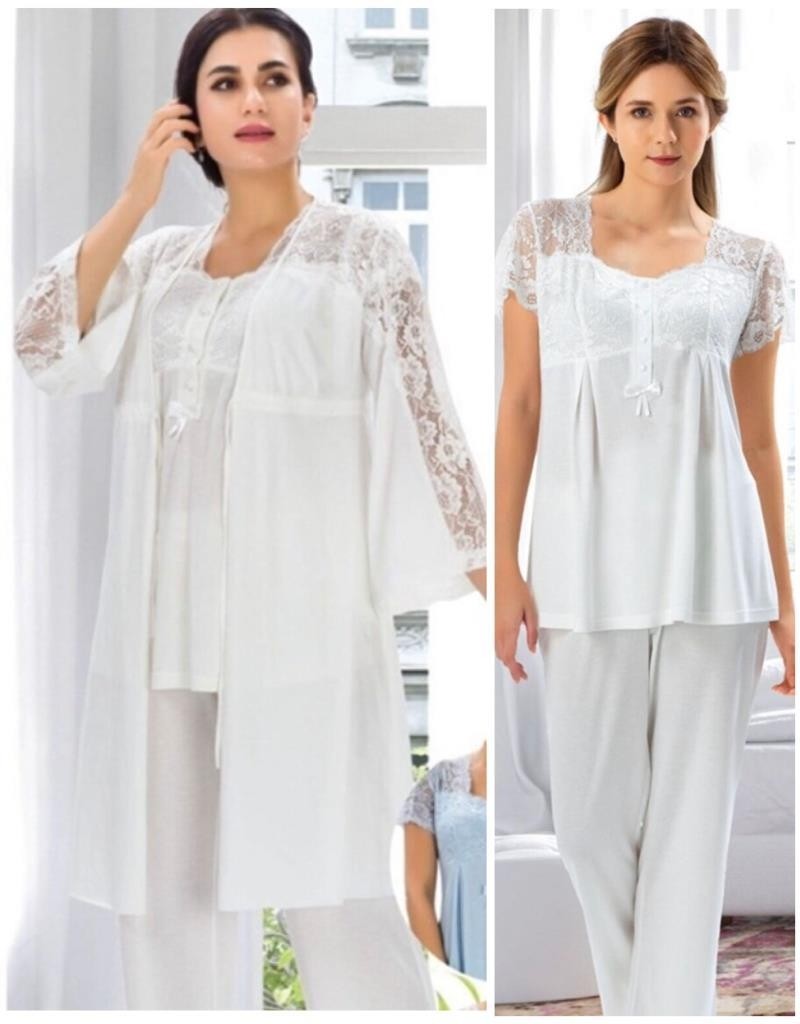 Duchesse 3008 Ecru Hamile Lohusa 3 Lü Pijama Sabahlık Takımı