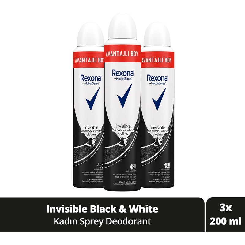 Rexona Kadın Sprey Deodorant Invisible On Black White Clothes 200 ml Avantajlı Boy X3