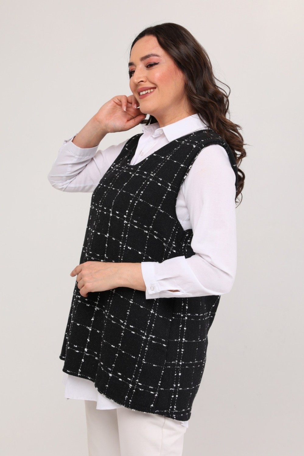 Cng Moda Kadın Büyük Beden Noktalı Tüvit Süveter görsel 4