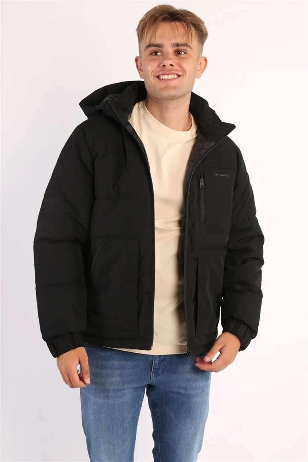 Jack & Jones Jcootto Puffer Erkek Siyah Jacket Mont 100% Polyester Uzun Kol Ayarlanabilir Kapüşon görsel 2