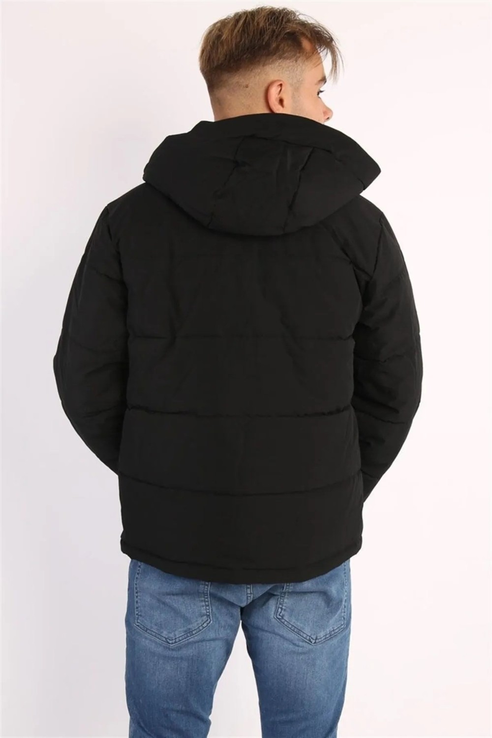 Jack & Jones Jcootto Puffer Erkek Siyah Jacket Mont 100% Polyester Uzun Kol Ayarlanabilir Kapüşon görsel 5