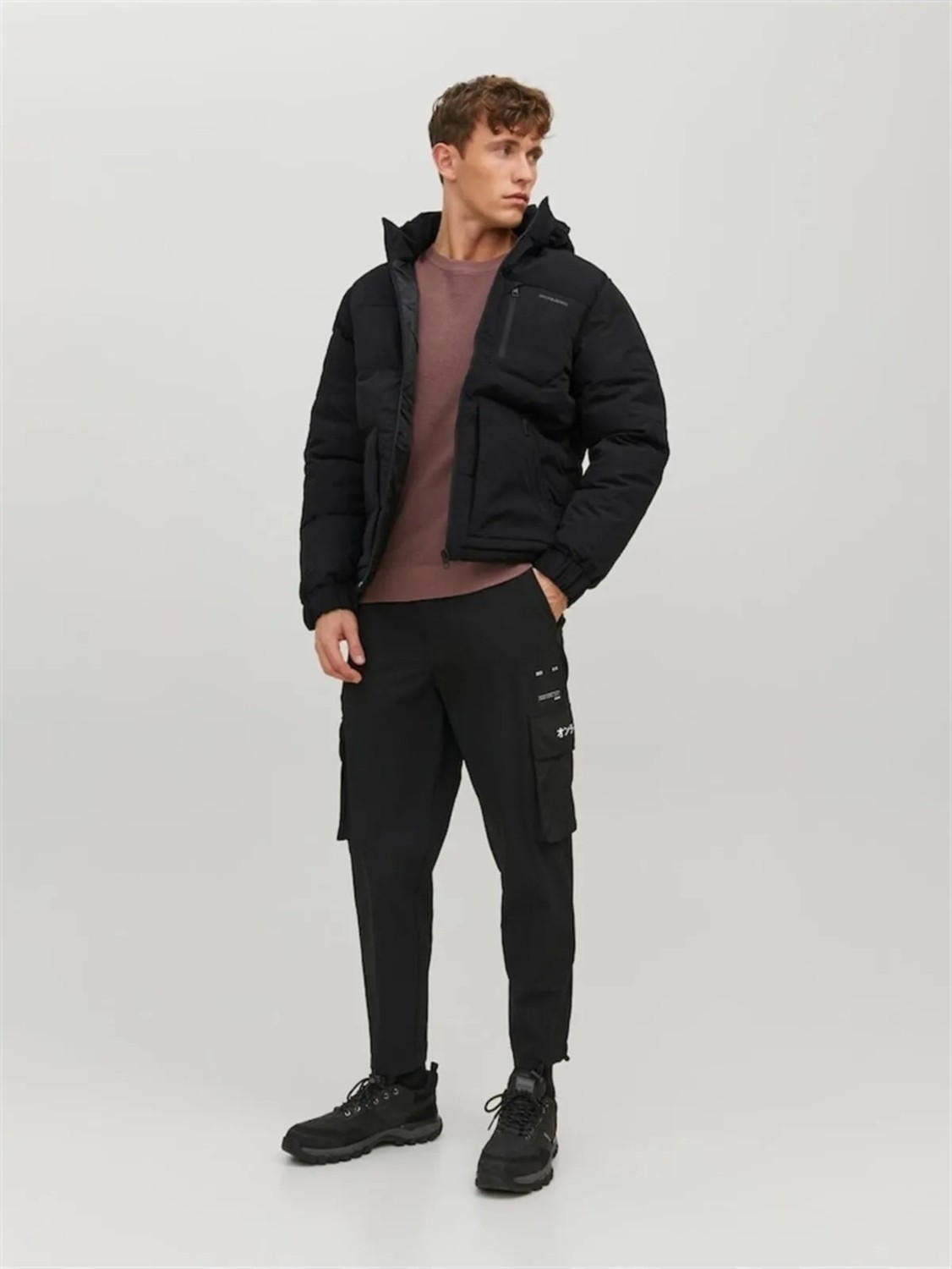 Jack & Jones Jcootto Puffer Erkek Siyah Jacket Mont 100% Polyester Uzun Kol Ayarlanabilir Kapüşon