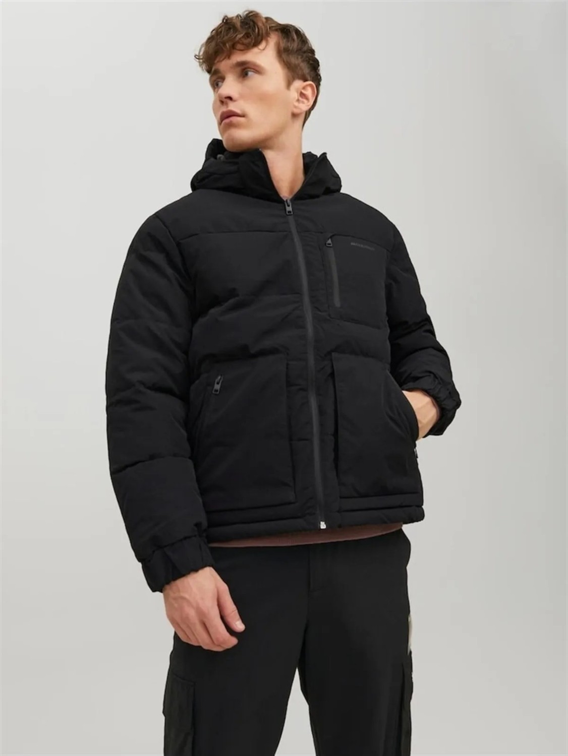 Jack & Jones Jcootto Puffer Erkek Siyah Jacket Mont 100% Polyester Uzun Kol Ayarlanabilir Kapüşon görsel 3