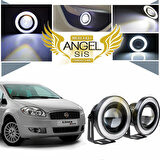 STS Oto Aksesuar Fiat Linea Uyumlu, Universal Mercekli LED Angel Sis Farı, 76MM Beyaz Renk