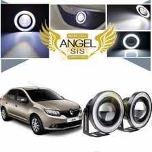 STS Oto Aksesuar Dacia Logan Uyumlu, Universal Mercekli LED Angel Sis Farı, 76MM Beyaz Renk