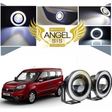 STS Oto Aksesuar Fiat Doblo D4 Uyumlu, Universal Mercekli LED Angel Sis Farı, 76MM Beyaz Renk