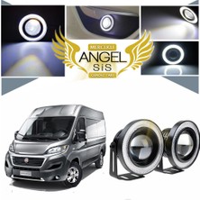 STS Oto Aksesuar Fiat Ducato Uyumlu, Universal Mercekli LED Angel Sis Farı, 76MM Beyaz Renk