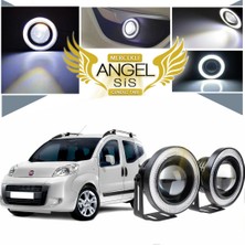 STS Oto Aksesuar Fiat Fiorino Uyumlu, Universal Mercekli LED Angel Sis Farı, 76MM Beyaz Renk