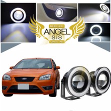 STS Oto Aksesuar Ford Focus 2 Uyumlu, Universal Mercekli LED Angel Sis Farı, 76MM Beyaz Renk