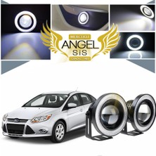 STS Oto Aksesuar Ford Focus 3 Uyumlu, Universal Mercekli LED Angel Sis Farı, 76MM Beyaz Renk