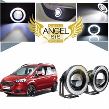 STS Oto Aksesuar Ford Tourneo Courier Uyumlu, Universal Mercekli LED Angel Sis Farı, 76MM Beyaz Renk