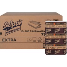 Selpak Professional Extra Z Katlı Dispenser Havlu 200 Yaprak Koli Içi 12'li Paket