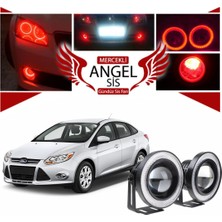 STS Oto Aksesuar Ford Focus 3 Uyumlu, Universal Mercekli LED Angel Sis Farı, 76MM Kırmızı Renk