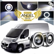 STS Oto Aksesuar Peugeot Boxer Uyumlu, Universal Mercekli LED Angel Sis Farı, 76MM Beyaz Renk