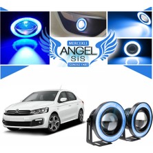 STS Oto Aksesuar Citroen C Elysee Uyumlu, Universal Mercekli LED Angel Sis Farı, 76MM Buz Mavi Renk