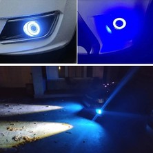 STS Oto Aksesuar Citroen C Elysee Uyumlu, Universal Mercekli LED Angel Sis Farı, 76MM Buz Mavi Renk