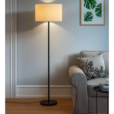 Riolight  Retro Rustik Kumaş Başlık Siyah Metal Gövde Lambader Köşe Lambası